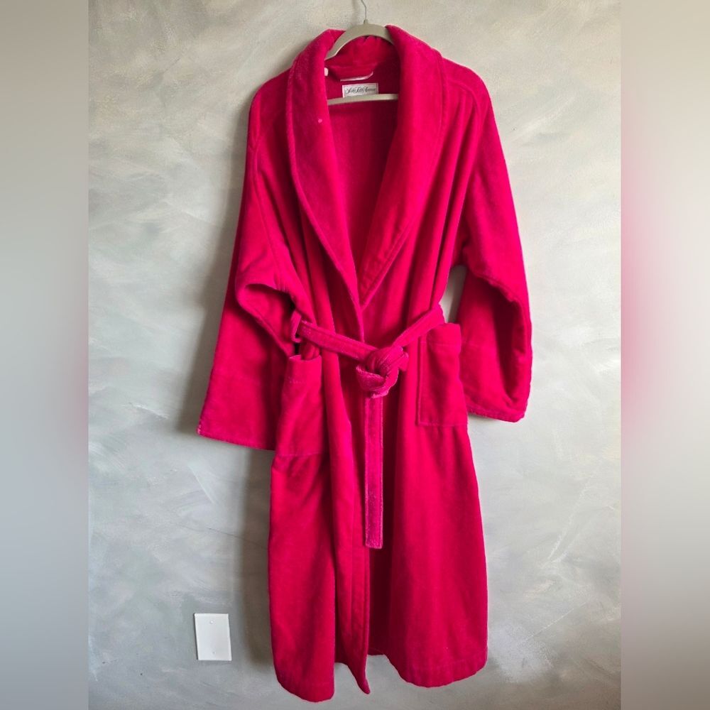 90s Robe Saks Fifth by Cypress 100% Cotton Deep Fuchsia Pink Heavy Terrycloth L
